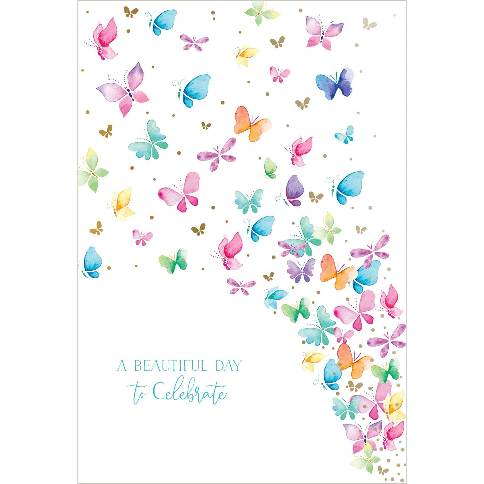Pictura butterflies birthday card featuring colorful butterfly illustrations on a cheerful greeting card.